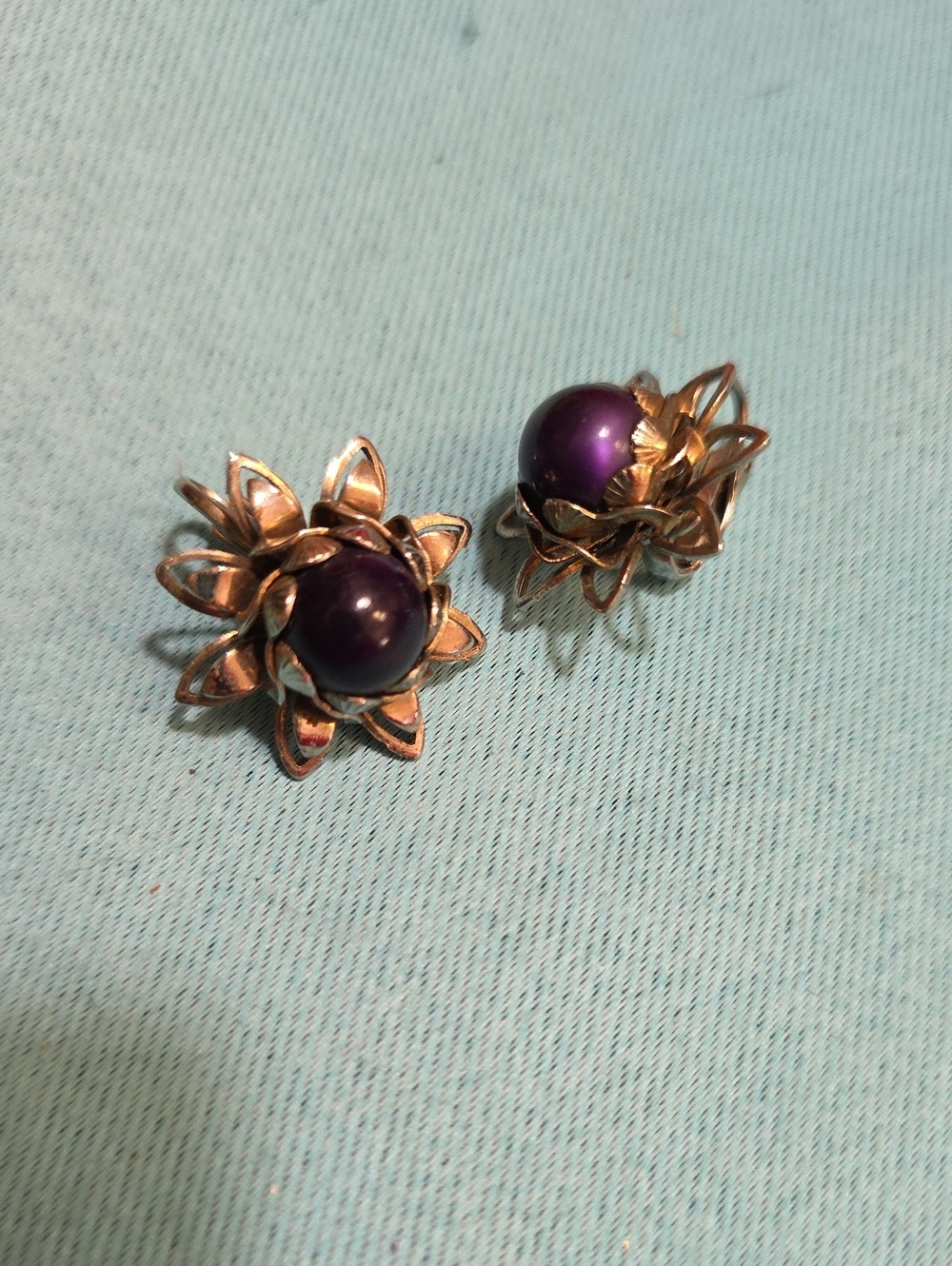 Purple Floral Pearl Clip-On Earrings - Unbranded